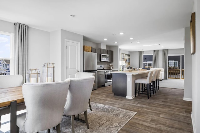 1554 Sequoia Way, Pingree Grove, IL 60140 - dining room featuring recessed lighting, dark wood-style floors, and baseboards