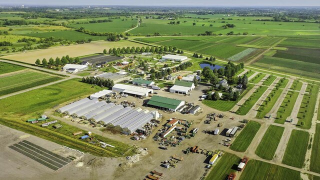 1554 Sequoia Way, Pingree Grove, IL 60140 - aerial overview of property's location featuring rural landscape, abundant farmland, and a nearby body of water