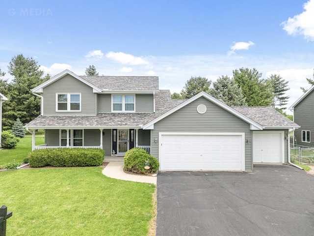 307 Shelden Dr, Winnebago, IL 61088 - traditional-style house with an attached garage, asphalt driveway, and a porch