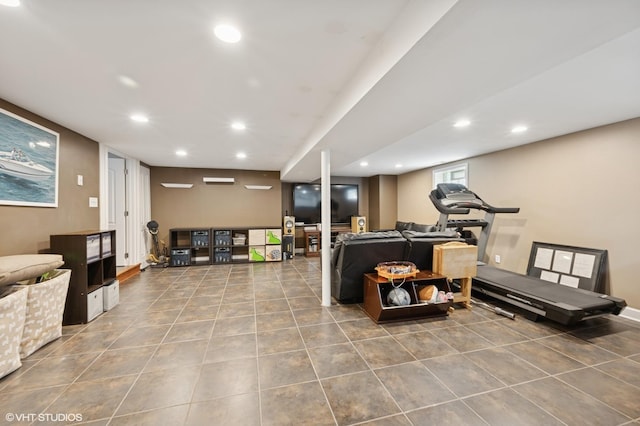 4218 N California Ave, Chicago, IL 60618 - exercise room with recessed lighting and tile patterned flooring