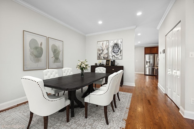 4218 N California Ave, Chicago, IL 60618 - dining space with dark wood-style floors, ornamental molding, recessed lighting, and baseboards
