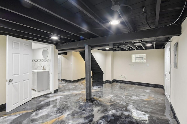 8428 S Rhodes Ave, Chicago, IL 60619 - finished basement with stairs, electric panel, and baseboards