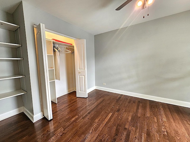 5115 E Ln, Mchenry, IL 60050 - unfurnished bedroom featuring wood finished floors, baseboards, a ceiling fan, and a closet