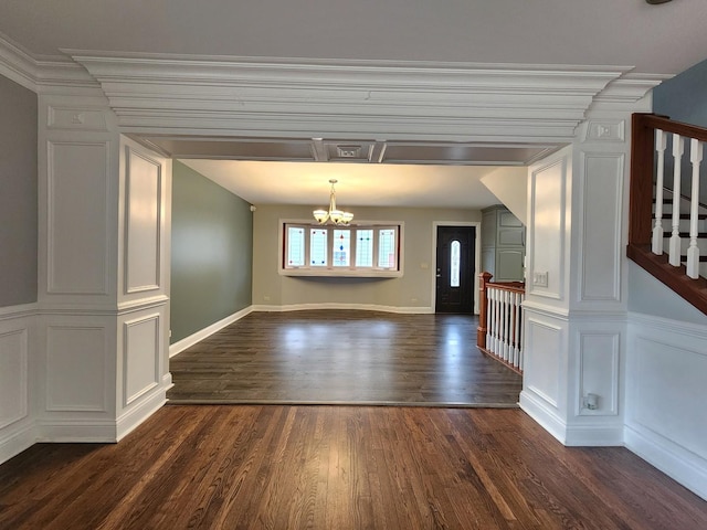 5115 E Ln, Mchenry, IL 60050 - unfurnished dining area featuring a chandelier, dark wood-style floors, stairs, and baseboards