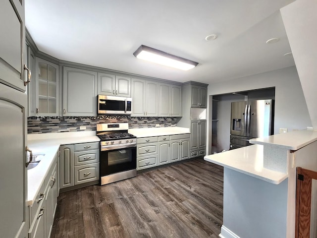 5115 E Ln, Mchenry, IL 60050 - kitchen featuring appliances with stainless steel finishes, gray cabinets, decorative backsplash, and dark wood-type flooring