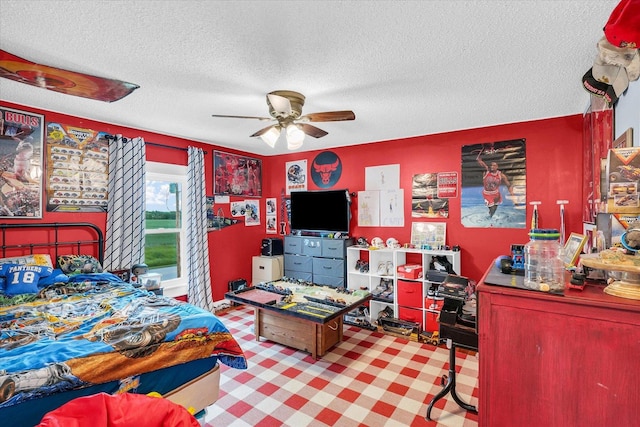 55 N 2600e Rd, Rankin, IL 60960 - bedroom with a textured ceiling, a ceiling fan, and carpet
