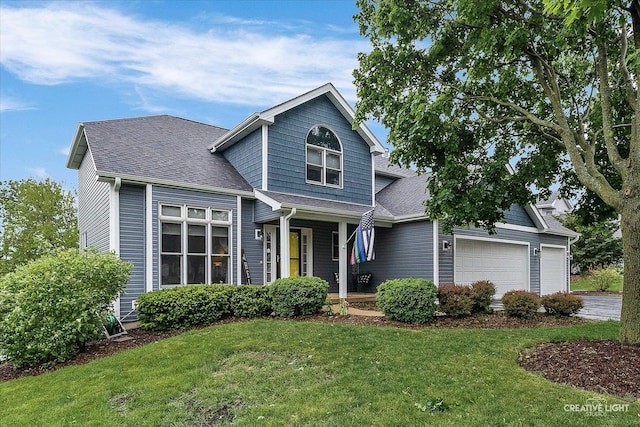 1041 Winslow Ave, Woodstock, IL 60098 - traditional home with covered porch, a front yard, driveway, and a garage