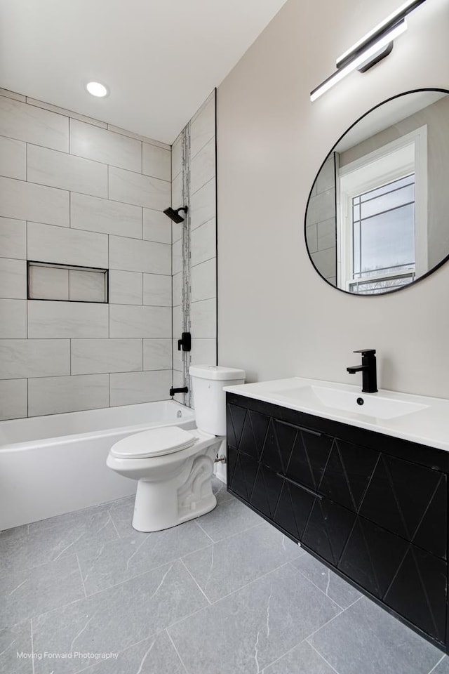 3926 W Arthington St, Chicago, IL 60624 - full bath with toilet, vanity, bathtub / shower combination, tile patterned floors, and recessed lighting