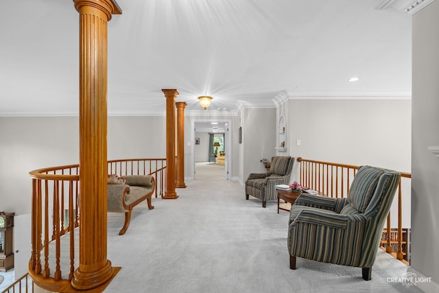 1900 Millburne Rd, Lake Forest, IL 60045 - sitting room featuring decorative columns, carpet, crown molding, and recessed lighting