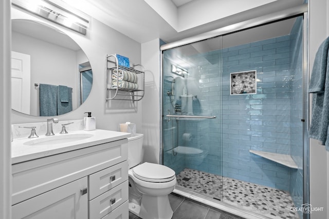 1900 Millburne Rd, Lake Forest, IL 60045 - bathroom with toilet, vanity, tile patterned flooring, and a stall shower