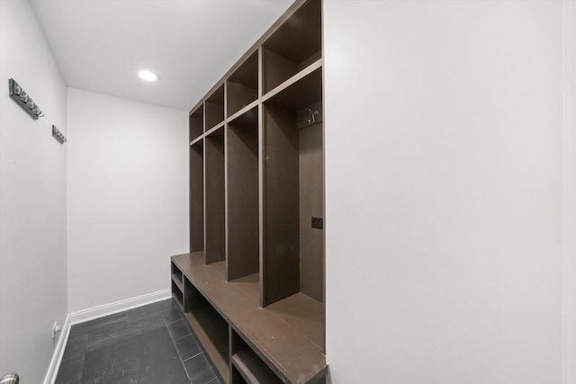 19325 Kickapoo Dr, Tinley Park, IL 60487 - mudroom featuring baseboards, recessed lighting, and dark tile patterned floors