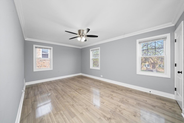 9632 S Yale Ave, Chicago, IL 60628 - empty room with baseboards, light wood-style flooring, ceiling fan, and ornamental molding