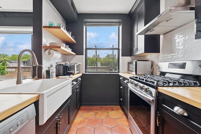 5730 N Hermitage Ave Unit 2, Chicago, IL 60660 - kitchen with stainless steel appliances, wall chimney exhaust hood, a sink, and decorative backsplash