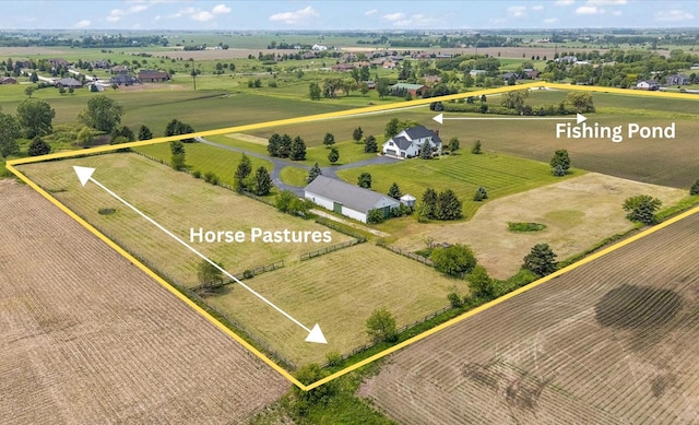 27425 S Steven Ray Dr, Monee, IL 60449 - aerial view of sparsely populated area with property boundaries highlighted and rows of crops