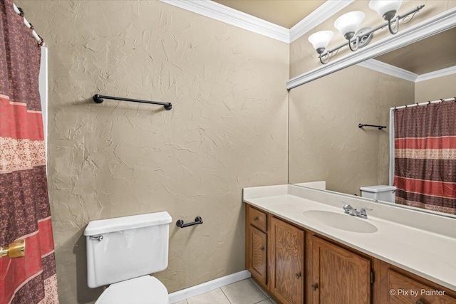 11405 Douglas Ave Unit D, Huntley, IL 60142 - full bathroom featuring toilet, vanity, crown molding, tile patterned flooring, and a shower with curtain
