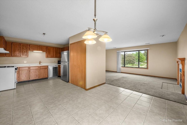 11405 Douglas Ave Unit D, Huntley, IL 60142 - kitchen with appliances with stainless steel finishes, light carpet, light countertops, open floor plan, and baseboards