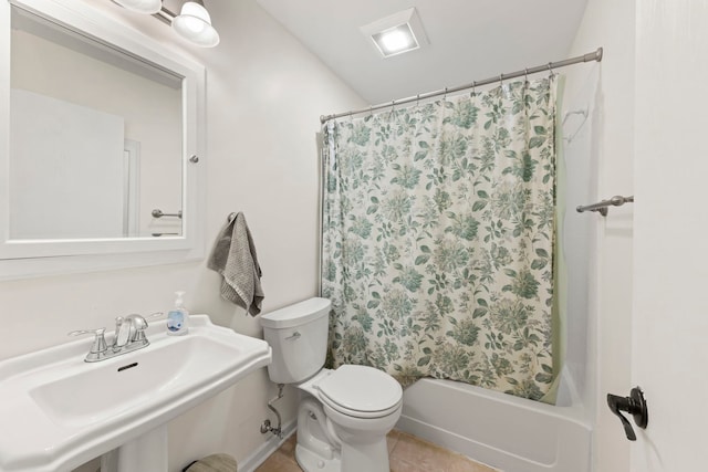 1191 Narragansett Dr, Carol Stream, IL 60188 - full bathroom featuring a sink, toilet, tile patterned floors, and shower / bath combination with curtain