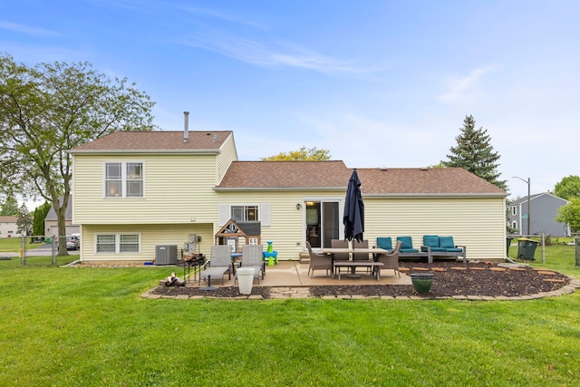 1191 Narragansett Dr, Carol Stream, IL 60188 - back of house with an outdoor hangout area, a patio area, central AC unit, and roof with shingles