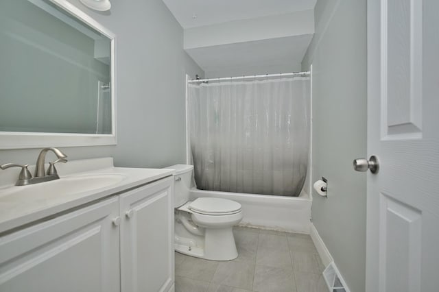 7410 162nd St, Tinley Park, IL 60477 - bathroom with vanity, shower / bathtub combination with curtain, toilet, and tile patterned floors
