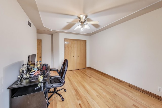 1347 Rainbow Cir, Manteno, IL 60950 - office with a ceiling fan and light wood finished floors
