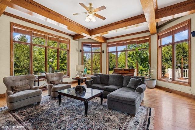3 Shoreside Dr, South Barrington, IL 60010 - sunroom / solarium featuring healthy amount of natural light, coffered ceiling, and beamed ceiling