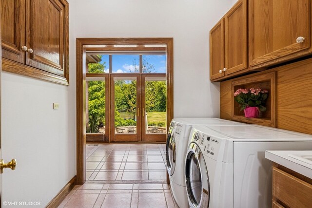 3 Shoreside Dr, South Barrington, IL 60010 - washroom with independent washer and dryer, cabinet space, and light tile patterned floors