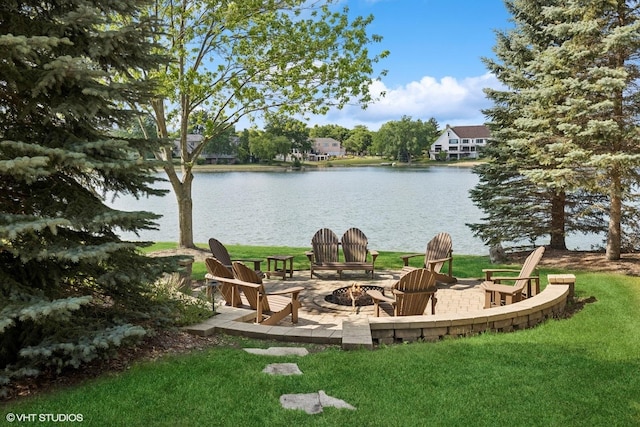 3 Shoreside Dr, South Barrington, IL 60010 - view of patio featuring an outdoor fire pit and a water view