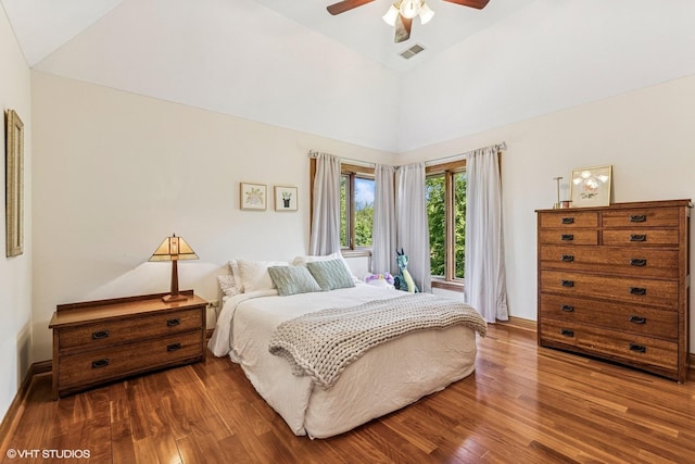3 Shoreside Dr, South Barrington, IL 60010 - bedroom with wood finished floors, a ceiling fan, and high vaulted ceiling