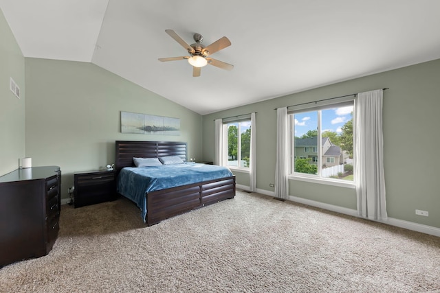 1462 Haversham Dr, Aurora, IL 60502 - carpeted bedroom with vaulted ceiling, baseboards, and a ceiling fan