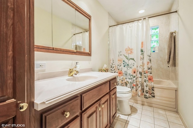 5639 W Montrose Ave, Chicago, IL 60634 - bathroom featuring vanity, tile patterned flooring, toilet, and shower / bath combo with shower curtain