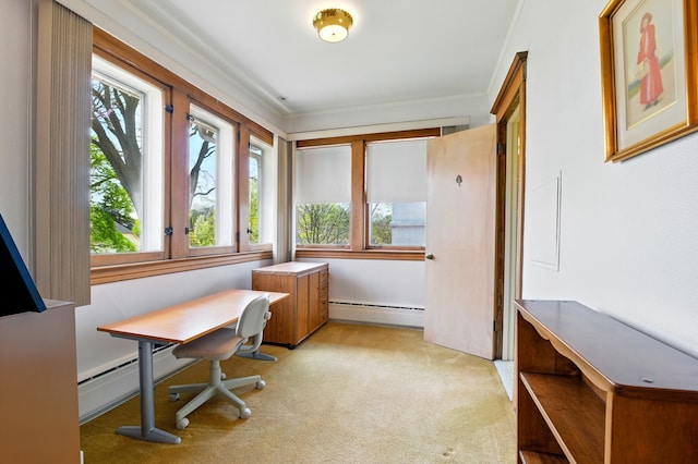 706 Franklin Ave, River Forest, IL 60305 - home office with a baseboard radiator, light carpet, and crown molding