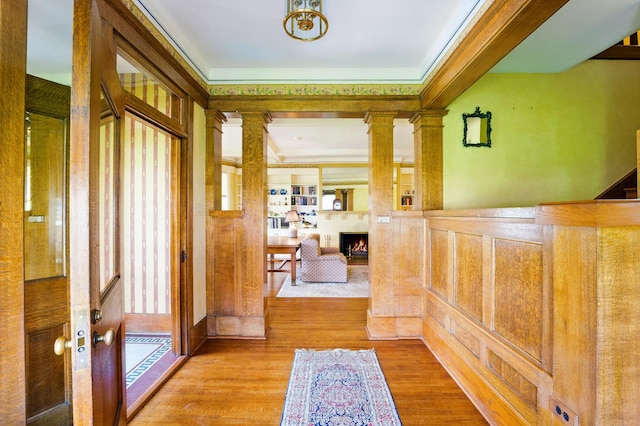 706 Franklin Ave, River Forest, IL 60305 - hall with ornate columns, crown molding, and wood finished floors