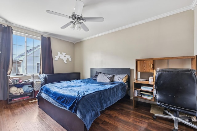 415 Hidden Creek Ln Unit 415, North Aurora, IL 60542 - bedroom featuring ornamental molding, dark wood-style floors, and ceiling fan