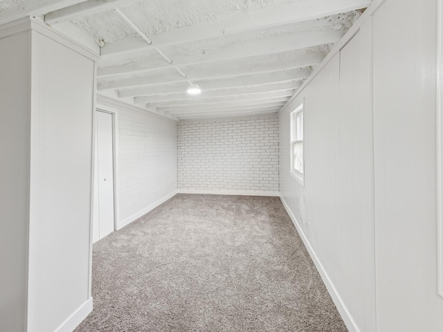 520 W Pheasant Ct, Round Lake Beach, IL 60073 - basement featuring carpet floors, brick wall, and baseboards