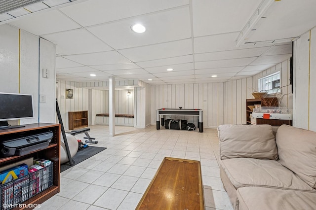 1117 Keystone Ave, River Forest, IL 60305 - living area with light tile patterned floors, recessed lighting, and a paneled ceiling