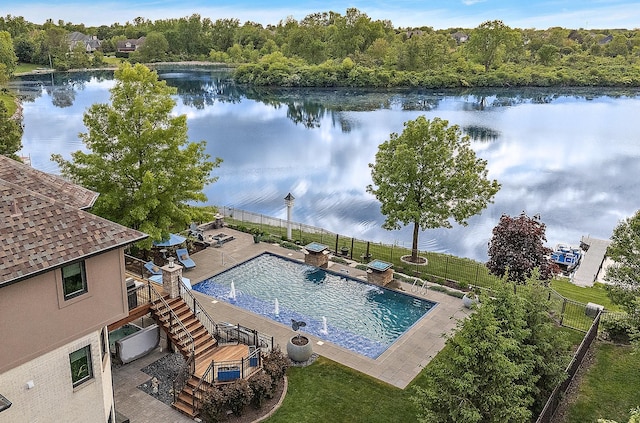 21186 Sage Brush Ln, Mokena, IL 60448 - view of pool featuring stairway, a deck with water view, and a patio