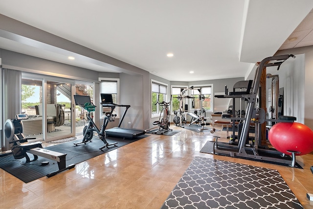 21186 Sage Brush Ln, Mokena, IL 60448 - gym with recessed lighting and tile patterned floors
