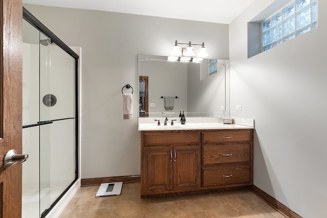 21186 Sage Brush Ln, Mokena, IL 60448 - full bathroom with baseboards, a stall shower, and vanity