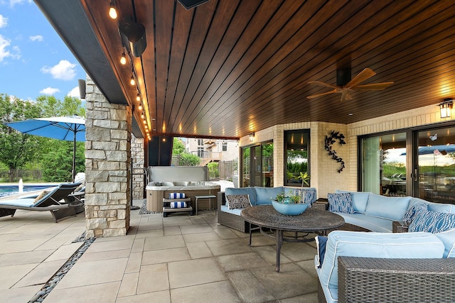 21186 Sage Brush Ln, Mokena, IL 60448 - view of patio / terrace featuring outdoor lounge area, a ceiling fan, and grilling area