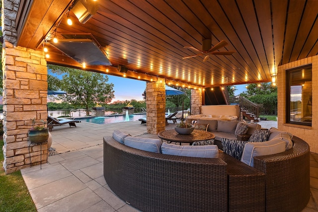 21186 Sage Brush Ln, Mokena, IL 60448 - view of patio featuring outdoor lounge area, stairs, an outdoor pool, and ceiling fan