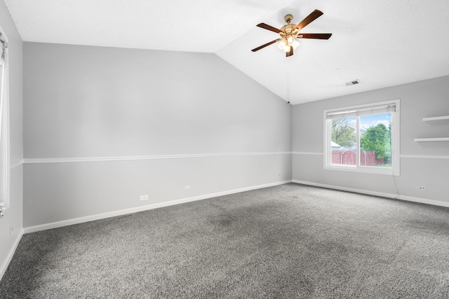 828 Huron Ct, Carol Stream, IL 60188 - unfurnished room featuring ceiling fan, vaulted ceiling, carpet floors, and baseboards