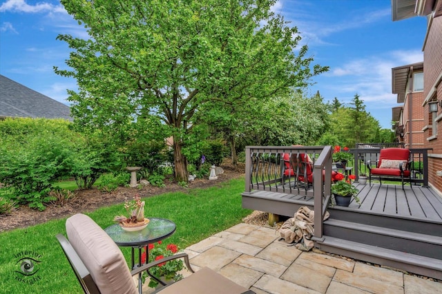 1233 Prairie Ln, Lemont, IL 60439 - view of grassy yard featuring a wooden deck and a patio area