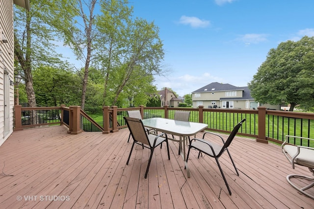 3620 Schillinger Ct, Naperville, IL 60564 - wooden deck featuring outdoor dining space and a lawn