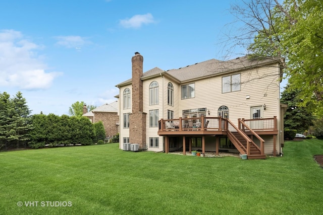 3620 Schillinger Ct, Naperville, IL 60564 - rear view of house with a chimney, a deck, a yard, and stairway