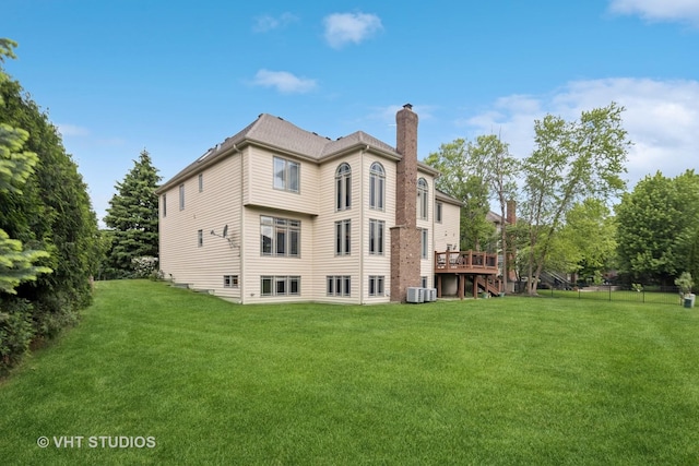 3620 Schillinger Ct, Naperville, IL 60564 - back of property featuring a chimney, a deck, cooling unit, and stairs