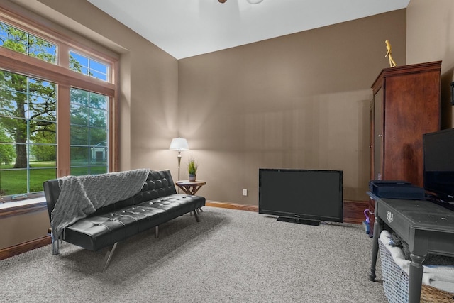 10920 Preservation Way, Richmond, IL 60071 - sitting room with carpet flooring, a ceiling fan, and baseboards