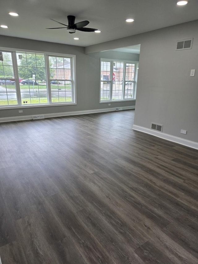 177 E Fullerton Ave, Glendale Heights, IL 60139 - unfurnished room with a ceiling fan, baseboards, plenty of natural light, recessed lighting, and dark wood-type flooring