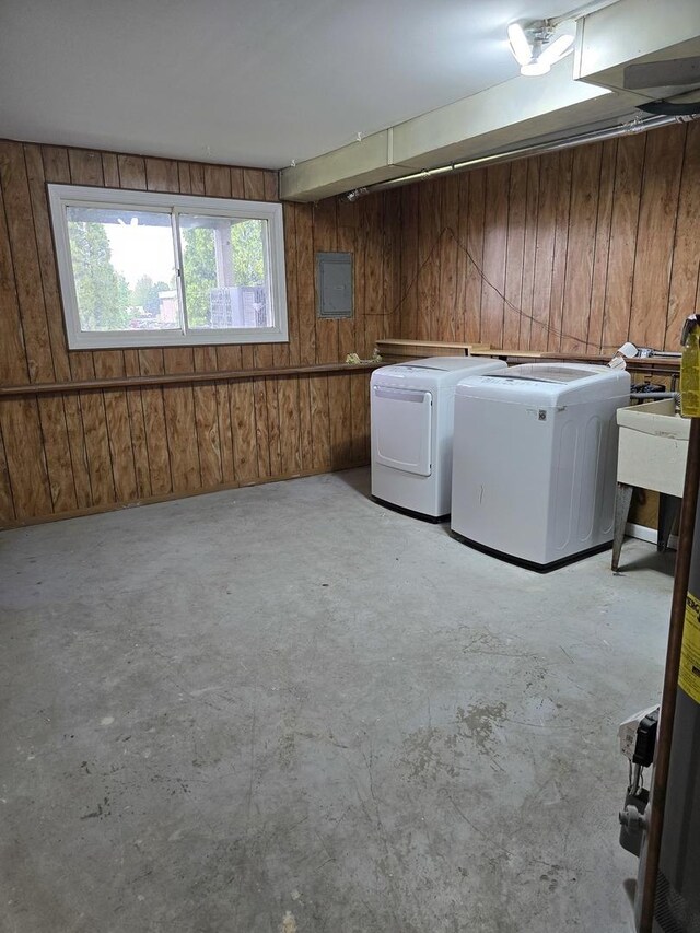 177 E Fullerton Ave, Glendale Heights, IL 60139 - below grade area with washer and clothes dryer, wood walls, and electric panel
