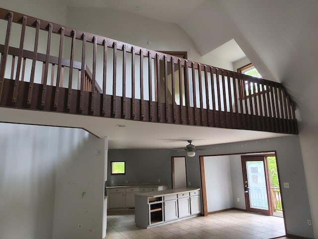 39460 N Park Ave, Lake Villa, IL 60046 - stairs featuring tile patterned flooring, high vaulted ceiling, and ceiling fan