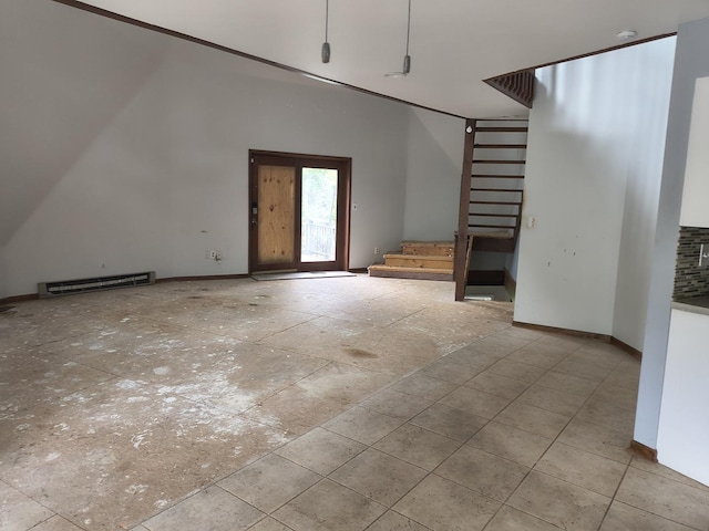 39460 N Park Ave, Lake Villa, IL 60046 - unfurnished living room with stairway and baseboards